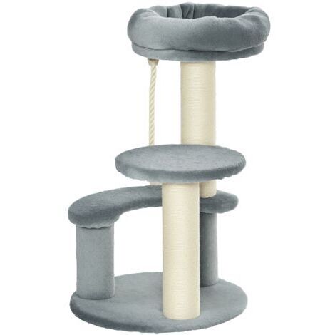 Katzenbaum mit 2 Sisal-Kratzstämmen, 3 Kletterplattformen, 40 cm Durchmesser x 65 cm Höhe, 500 g/m² hochdichter Plüsch, grau