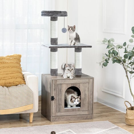 Katzenbaum mit katzenklo Schrank 52 x 45 x 128 cm Katzenkletterbaum,HOOBRO EBG12MW03