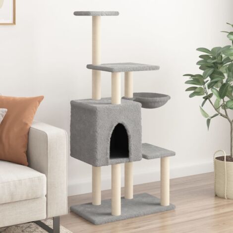 Katzenbaum mit Kratzsäulen aus Sisal in Hellgrau 131 cm