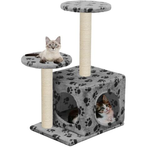 Katzenbaum mit Sisal-Kratzsäule 60 cm Grau Pfoten-Aufdruck 07075