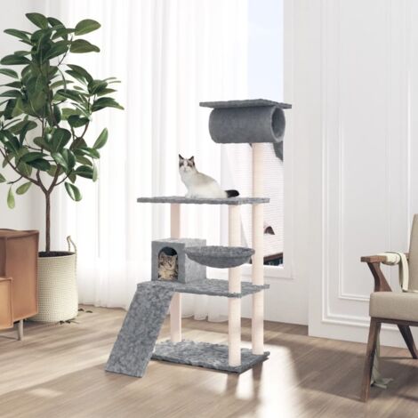 Katzenbaum mit Sisal Kratzsäulen Hellgrau 131 cm