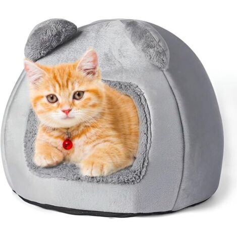 Katzenbett, 40 cm, halbgeschlossener Katzenkorb, Katzenhöhle mit herausnehmbarem Kissen für Welpen und Kleintiere, Grau