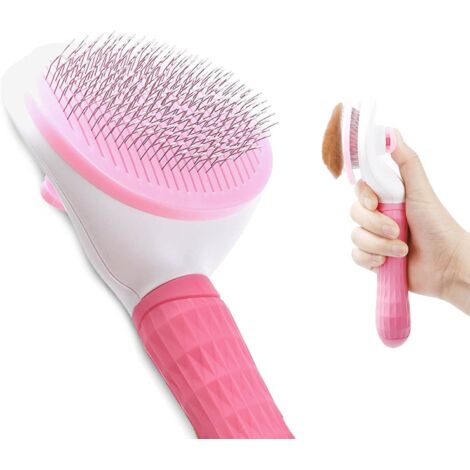 Katzenbürste, Hundebürste, Selbstpflegebürste – Haustierreiniger, entfernt effektiv abgestorbene und lose Haare von lang- und kurzhaarigen Tieren (feine rosa Borsten)