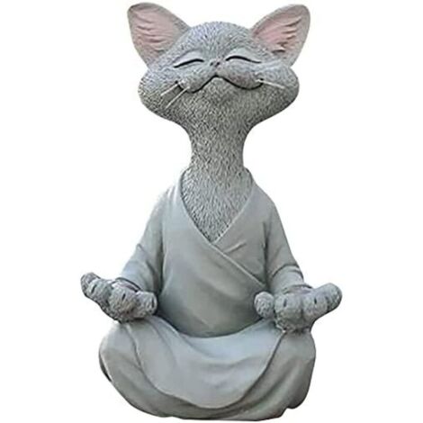 Katzenfigur, Meditations-Yoga-Katze, Zen-Katze in entspannter Pose, Skulptur für die Gartendekoration, Geschenk für Katzenliebhaber (Ash)