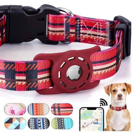 Katzenhalsband -L- Rotes Katzenhalsband mit Digitaldruck, Airtag-Halterung, Airtag-Sicherheitsschnalle, personalisiertes Katzenhalsband