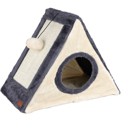 Katzenhaus mit Kratzbrettern aus Sisal - 42 x 35 cm - Katzenhöhle mit Spielball - Katzenhütte Katzenbett Katzenhäuschenmit Spielball