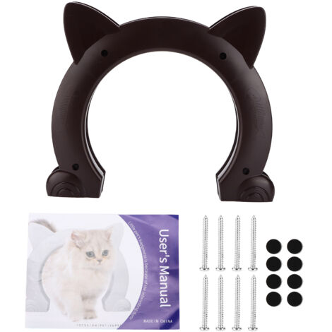 Katzenklappe für den Innenbereich in Form eines Katzenkopfes mit Fischgrätenmuster (Braun)