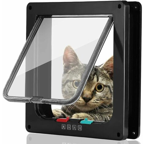 Katzenklappe Hundeklappe 4-Wege-Magnetverschluss für Katzen, große Hunde Hundetür Katzentür Haustierklappe, einfach zu installieren mit Teleskoprahmen (L-Schwarz) - FVO