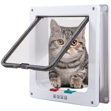 Katzenklappe, magnetisch verriegelbar, 4 Modi für Haustiere, Kätzchen und Katzenwelpen, groß, weiß