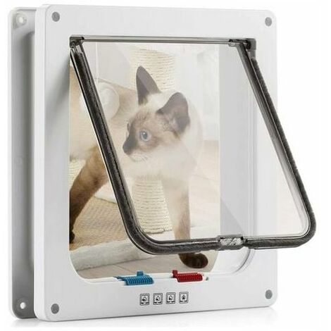 Katzenklappe mit 4-Wege-Magnet, Katzenklappe für Katzen und kleine Hunde, Katzenklappe mit Tunnel (L-25x23,5x5,5cm, Weiß)