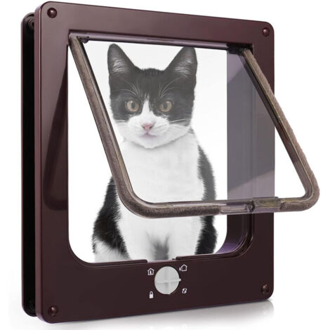 Katzenklappe, wasserdichte Katzenklappe mit 4-Wege-Drehverriegelung für Katzen und kleine Hunde, einfache Installation und Bedienung, Braun XL