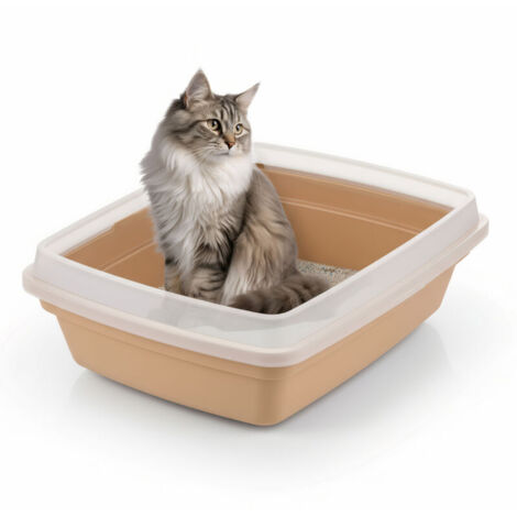 Katzenklo mit hohem Rand – auslaufsicher, leicht zu reinigen – Beige – Modell CLH-12S – von Iris Ohyama