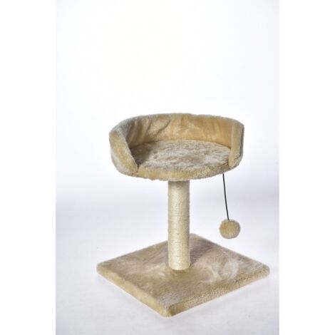 Katzenkratzbaum mit Bett in Beige, Maße 34x34x43cm, zum Klettern, Kratzen und Spielen, mit Körbchen zum Schlafen, Liegeplatz fürs Haustier, für Innen