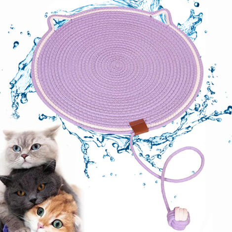 Katzenmatte, kratz- und abriebfest, mit selbststimulierendem Ball, rund, aus natürlicher Baumwolle, lila, 50 x 50 cm, mit Spielzeug