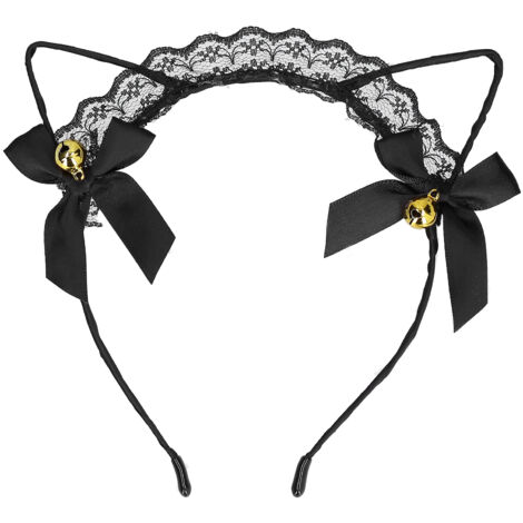 Katzenohren-Haarreif mit Glöckchen für Damen, Kostüm für Partys und Alltag, Schwarz