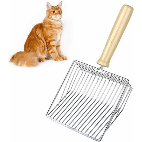 Katzenschaufel aus Metall, Streuschaufel mit Holzgriff, tiefe Schaufel zum schnellen Sieben, Streuschaufel zum Reinigen von Haustieren, Hunden, Katzen