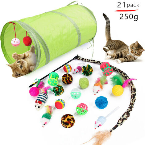 Katzenspielzeug, eine Vielzahl von Kombinationsspielzeugen, lustige Katze, Maus, Glocke, Ball und Feder-Set von 21,zufällige Farbe