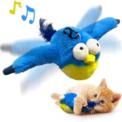 Katzenspielzeug, Katzenminzenspielzeug mit flatternden Flügeln, Blue-Bird, lebhaftes Zwitschern, interaktives Katzenspielzeug mit Vogelsimulation für Kätzchenübungen, flauschiges Hundespielzeug aus Pl