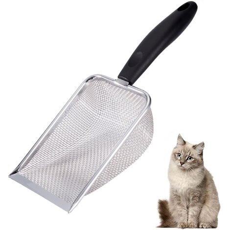 Katzenstreuschaufel, Edelstahl-Mesh-Schaufel, langer Griff, tiefe Schaufel, Metall-Katzenstreuschaufel