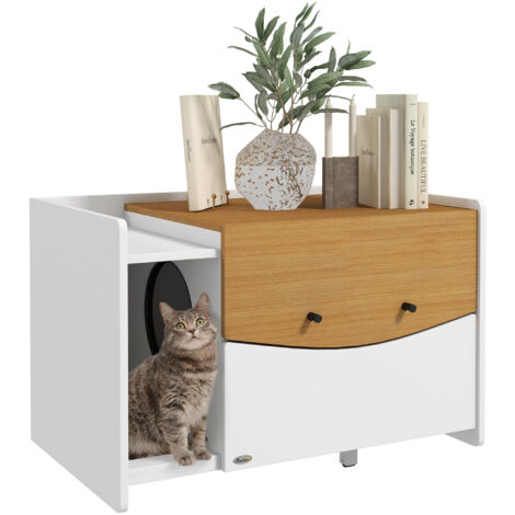 Katzentoilette, ausziehbar, Schrankdesign, Streufach, 78x50x51cm, Eiche/Weiß