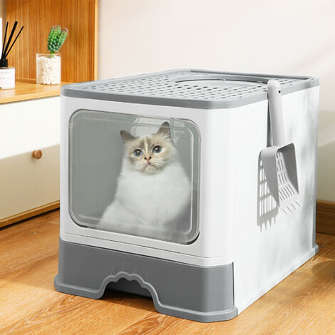 Katzentoilette Katzenklo mit ausziehbarer Schale,faltbar Katzenklo 51x41x38cm Grau
