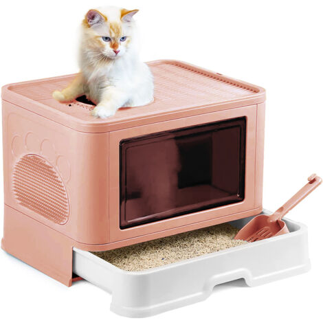 Katzentoilette mit Abnehmbarem Tablett,50.8×40×37cm,Rosa