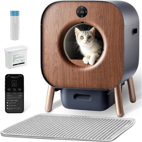 Katzentoilette PAWBBY P1 Ultra Katzenklo Selbstreinigend, Selbstreinigende Katzentoilette, TÜV-Zertifizierung, Anti-Klemm-/Pflanzendesodorierendes Design, App-Steuerung, Extra Groß für Mehrere Katzen