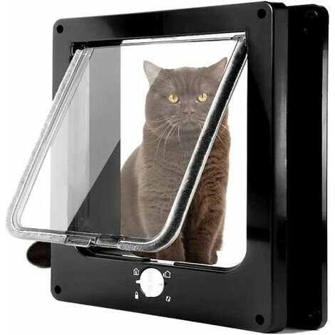 Katzentür, magnetische 4-Wege-Haustiertür für Katzen und kleine Hunde, einfach zu installieren, manuelle Schiebetür für Haustiere an der Wand / Holz / UPVC-Tür (Schwarz, L)