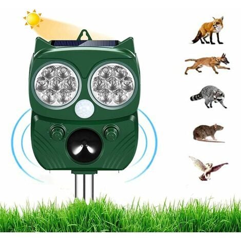 Ultraschall-Tiervertreiber – Wasserdicht – Solarbetriebener Tiervertreiber  – für Garten, Bauernhof, Hof, 5 Modi, Bewegungssensor und leistungsstarkes  blinkendes LED-Licht