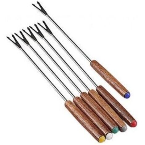Kaufgut KAU560362 Confezione 6 Forchette Fonduta in Legno Scuro Stainless Steel