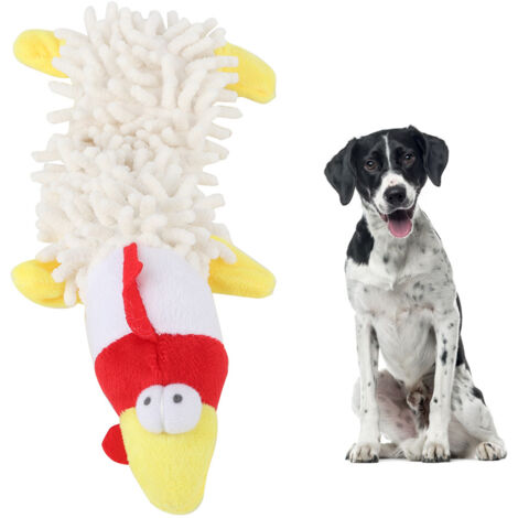 Kauspielzeug für Hunde und Katzen, weißes Huhn mit Quietschfunktion zum Zahnen und Spielen