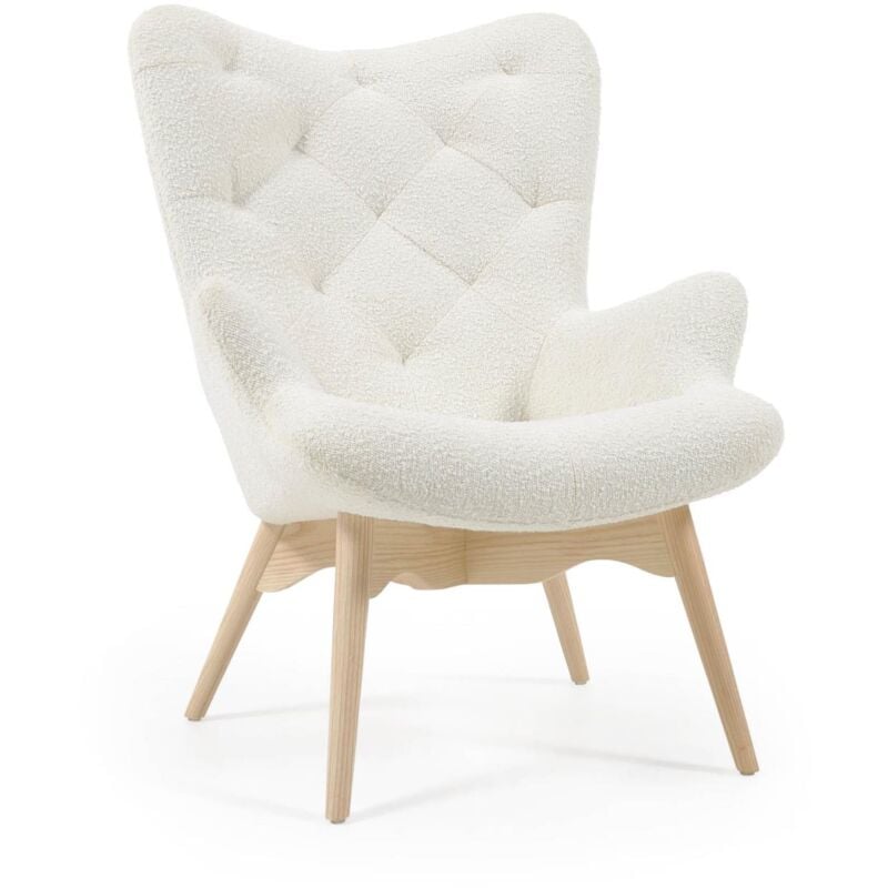 

Kave Home - Butaca Kody de borreguito y patas de madera maciza de fresno