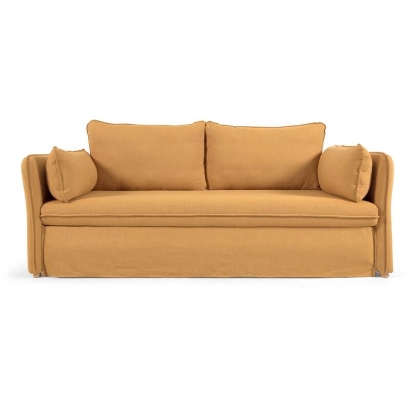 Canapé-lit Tanit moutarde pieds en bois de hêtre finition naturelle 210 cm - Kave Home