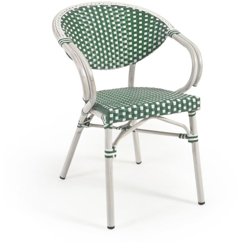 chaise bistrot marilyn avec accoudoirs en aluminium et rotin synthétique vert et blanc - kave home