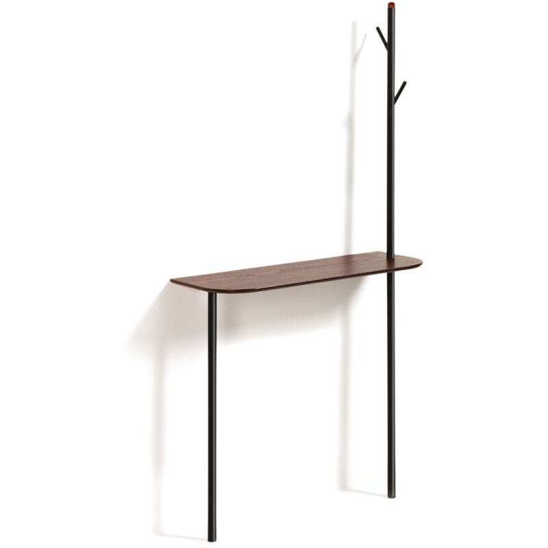 

Kave Home - Consola con perchero Marcolina 80 x 160 cm con sobre chapado en roble efecto nogal y estructura de acero en negro