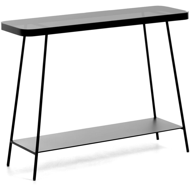 

Kave Home - Consola Duilia negra rectangular 110 x 85 cm de cristal tintado y estructura de acero