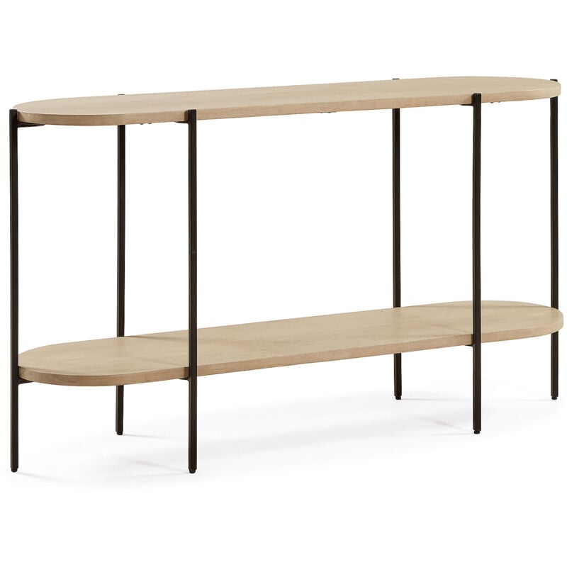 

Consola Palmia oval 140 x 81 cm con 2 sobres de madera maciza de mango y patas de metal en negro - Kave Home