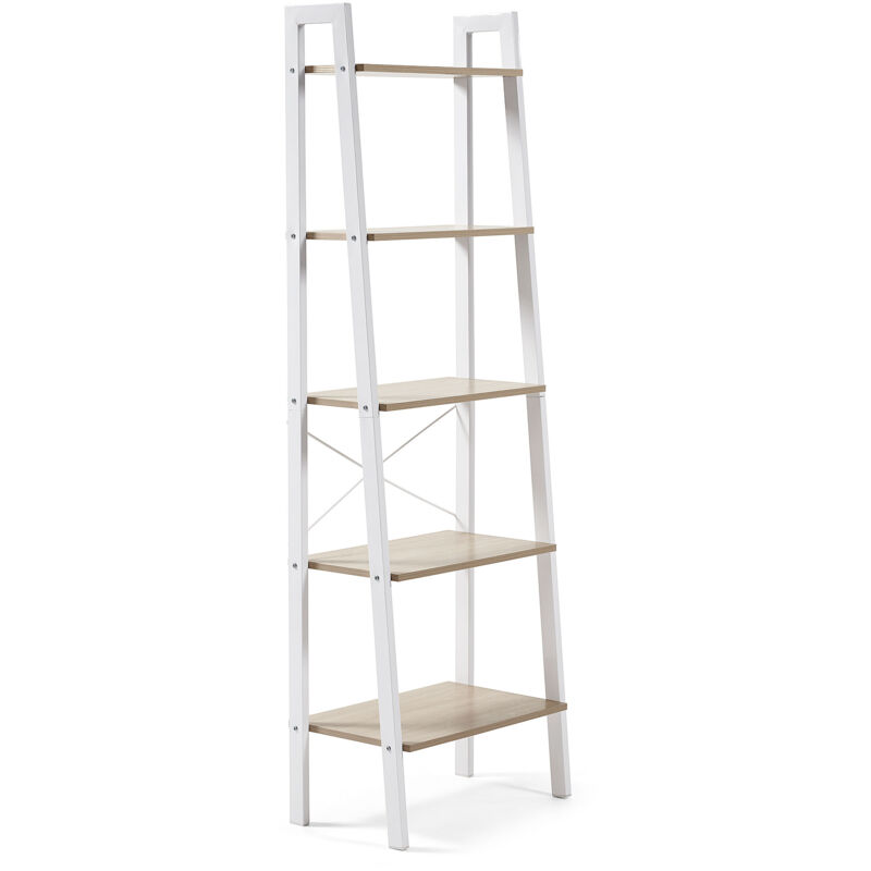 

Kave Home - Estantería de pie State 56 x 172 cm con estante de acero con efecto madera y estructura de acero en blanco