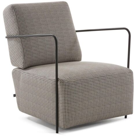Kave Home - Fauteuil Gamer tissu pied-de-poule et métal peint noir - Beige