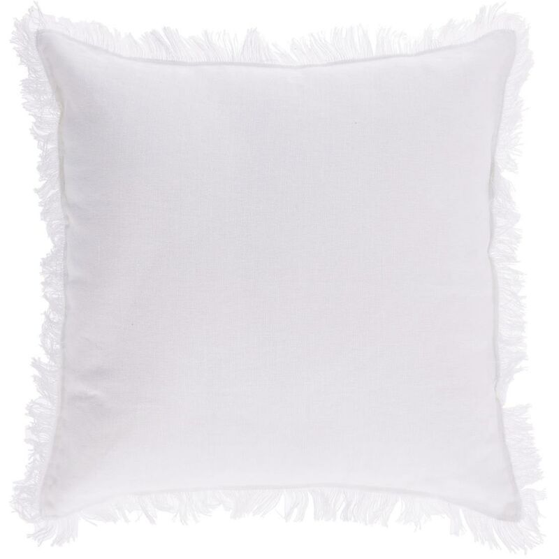 

Kave Home - Funda cojín Almira de algodón y lino flecos blanco 45 x 45 cm