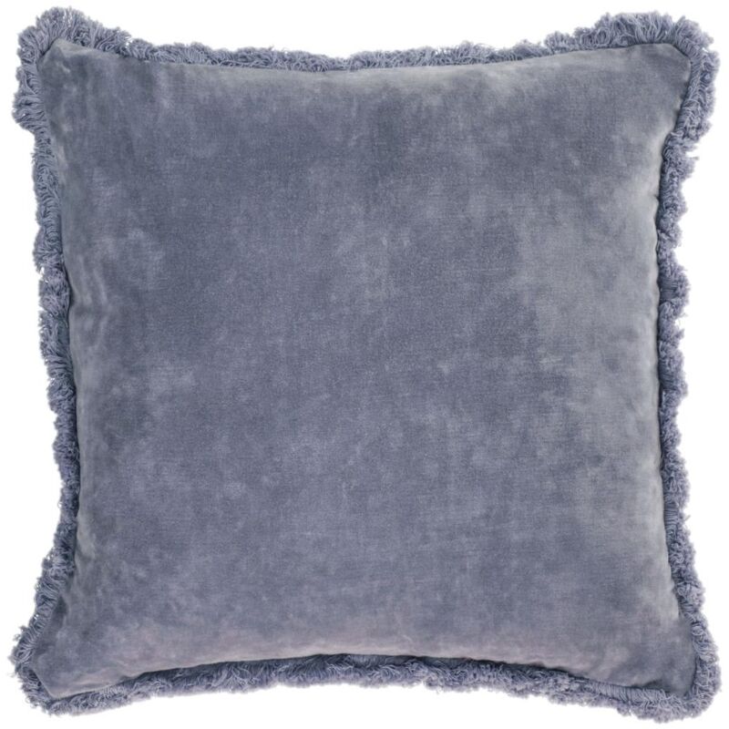 

Kave Home - Funda cojín Cedella 100 % algodón terciopelo y flecos azul 45 x 45 cm