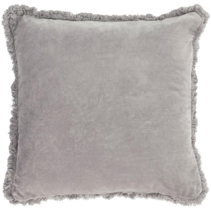 

Kave Home - Funda cojín Cedella 100 % algodón terciopelo y flecos gris 45 x 45 cm