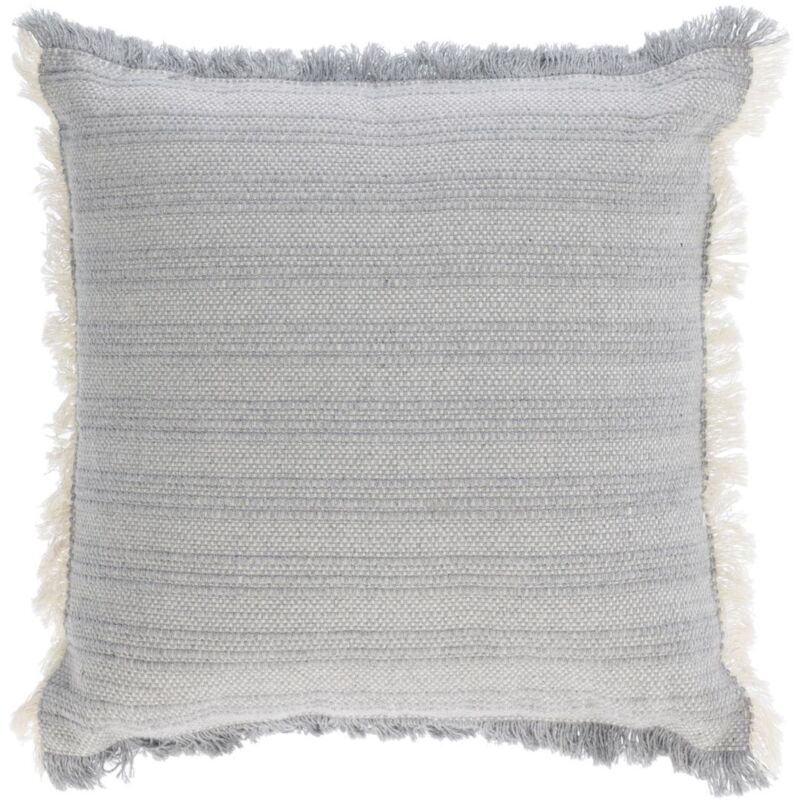 

Kave Home - Funda cojín Devi con flecos beige y azul 45 x 45 cm