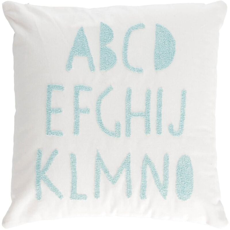 

Kave Home - Funda cojín Keila 100% algodón blanco abecedario azul 45 x 45 cm