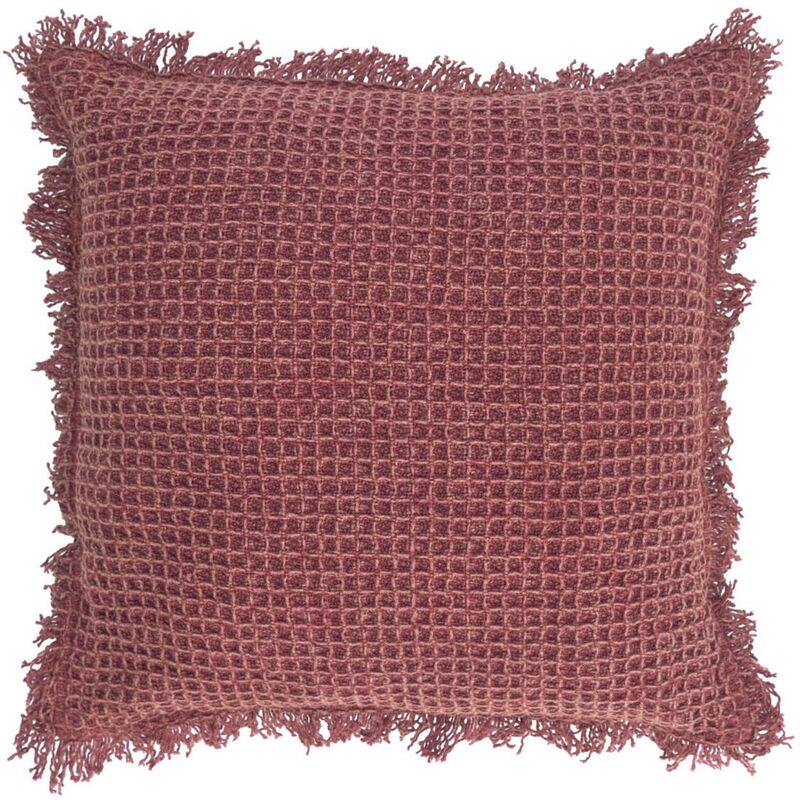 

Kave Home - Funda cojín Shallow 100% algodón flecos granate 45 x 45 cm