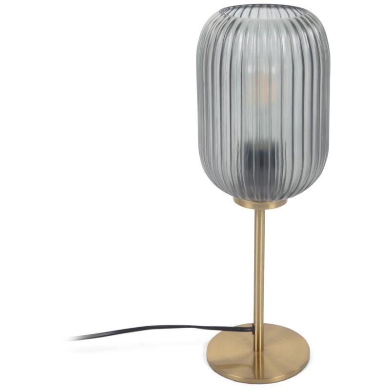 Image of Kave Home - Lampada da tavolo Hestia in metallo con finitura in ottone e cristallo grigio