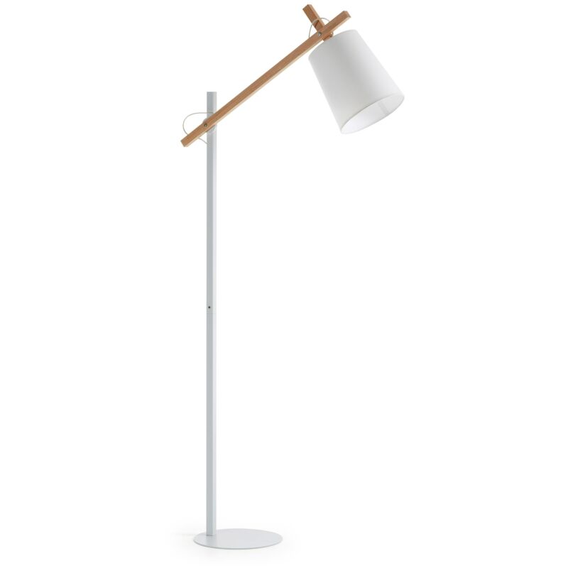 

Lámpara de pie Kosta blanca de acero, madera de haya y algodón 100% - Kave Home