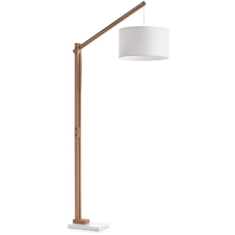 

Lámpara de pie Riaz blanca de madera maciza de haya, base de acero y algodón 100% - Kave Home