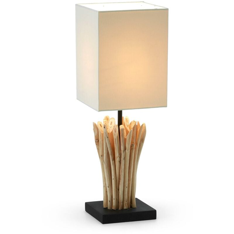 

Lámpara de sobremesa Aurelia blanca de madera reclicada y algodón 100% - Kave Home