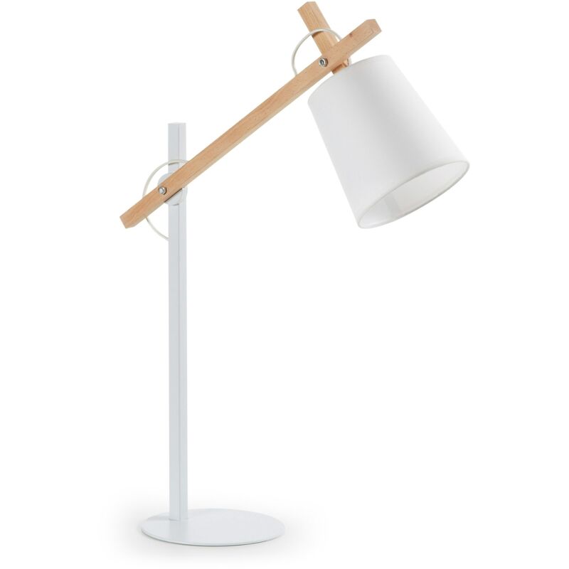 

Lámpara de sobremesa Kosta blanca de acero, madera de haya y algodón 100% - Kave Home